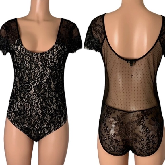 Express | Women's Bodysuit Lace Sheer Top | Size Medium - Picture 2 of 5